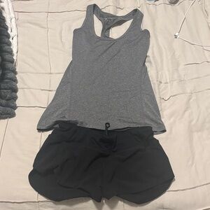 Gray Tank top and HALARA Black Athletic Shorts